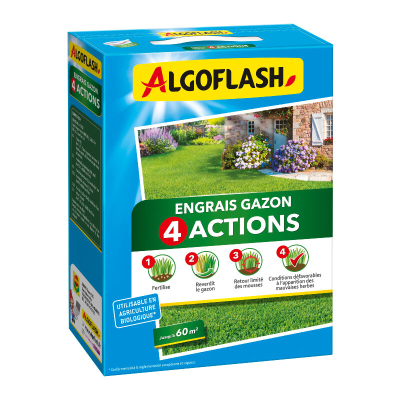 Algoflash Engrais Gazon 4 Actions pour 60m²